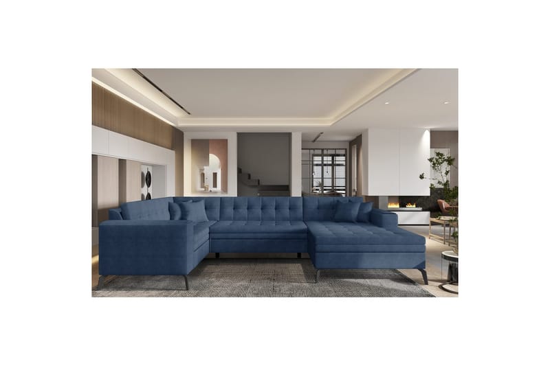 Sofa med chaiselong Eltap Montez 340x180x93 cm - Gojo 40, Blå, Højre - Møbler - Sofaer - Sovesofaer