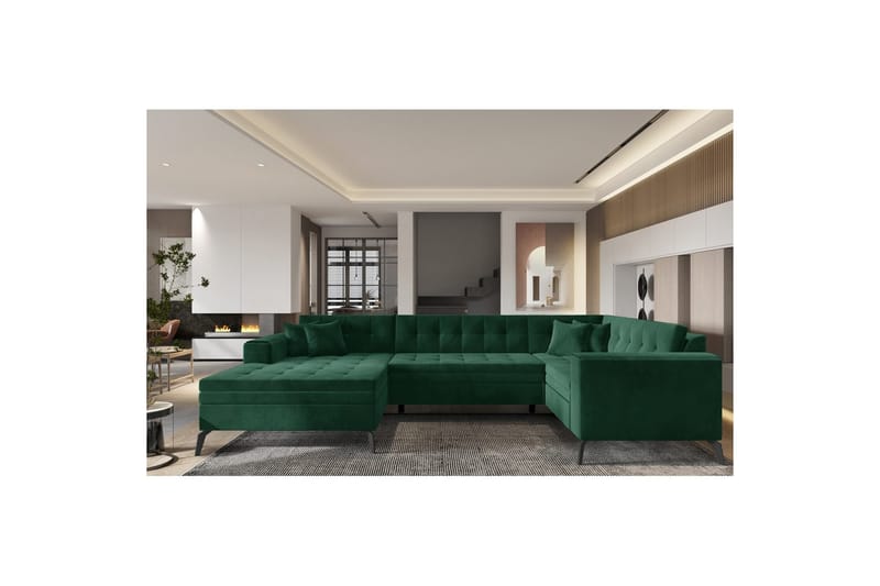 Sofa med chaiselong Eltap Montez 340x180x93 cm, Loco 35, Mørkegrøn, Venstre