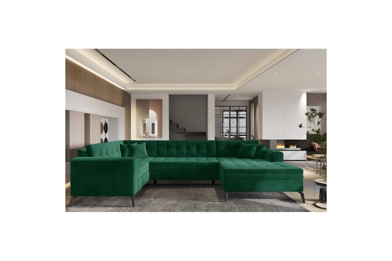 Sofa med chaiselong Eltap Montez 340x180x93 cm - Lukso 35, Mørkegrøn, Højre - Møbler - Sofaer - Sovesofaer