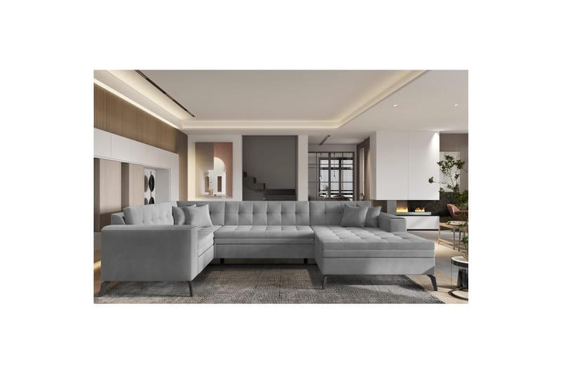 Sofa med chaiselong Eltap Montez 340x180x93 cm - Nube 3, Lysegrå, Højre - Møbler - Sofaer - Sovesofaer