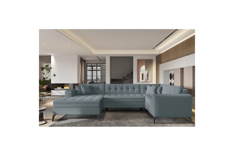 Sofa med chaiselong Eltap Montez 340x180x93 cm - Savoi 100, Grå, Venstre - Møbler - Sofaer - Sovesofaer