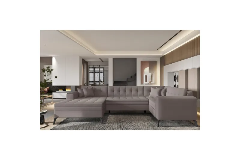Sofa med chaiselong Eltap Montez 340x180x93 cm, Savoi 7, Beige, Venstre