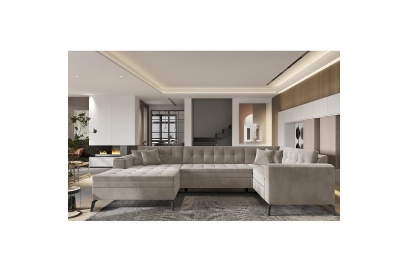 Sofa med chaiselong Eltap Montez 340x180x93 cm, Sola 18, Beige, Venstre