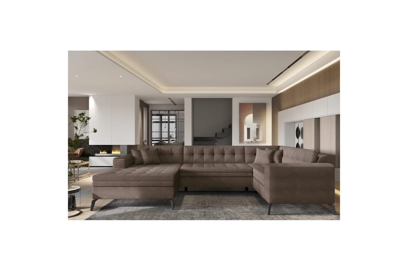 Sofa med chaiselong Eltap Montez 340x180x93 cm - Poco 22, Brun, Venstre - Møbler - Sofaer - Sovesofaer
