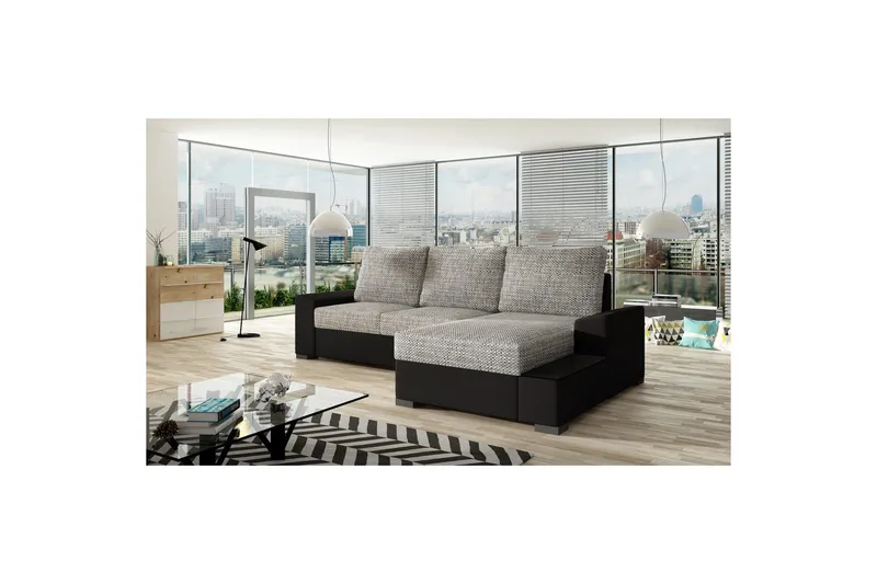 Sofa med chaiselong Eltap Negro 245x165x90 cm - Berlin 01, Soft 11, Grå, Sort, Højre - Møbler - Sofaer - Sovesofaer
