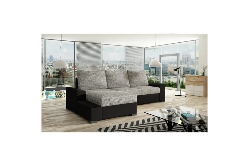 Sofa med chaiselong Eltap Negro 245x165x90 cm - Berlin 01, Soft 11, Grå, Sort, Venstre - Møbler - Sofaer - Sovesofaer
