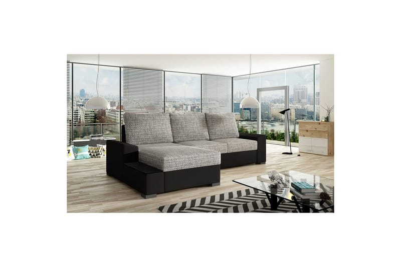 Sofa med chaiselong Eltap Negro 245x165x90 cm - Berlin 01, Soft 11, Grå, Sort, Venstre - Møbler - Sofaer - Sovesofaer