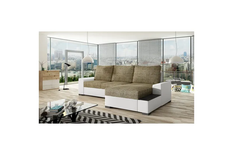 Sofa med chaiselong Eltap Negro 245x165x90 cm, Berlin 03, Blød 17, Beige, Hvid, Højre