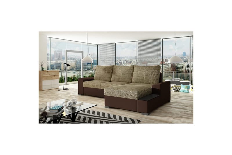 Sofa med chaiselong Eltap Negro 245x165x90 cm - Berlin 03, Blød 66, Beige, Mørkebrun, Højre - Møbler - Sofaer - Sovesofaer