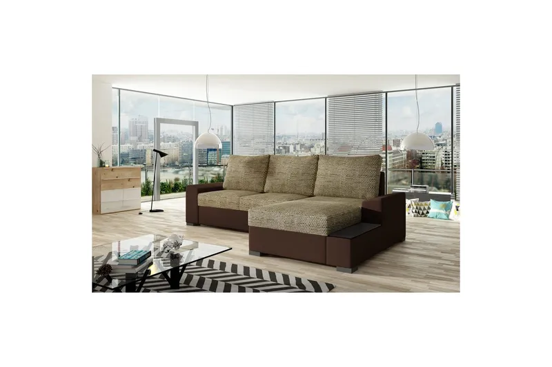 Sofa med chaiselong Eltap Negro 245x165x90 cm, Berlin 03, Blød 66, Beige, Mørkebrun, Højre