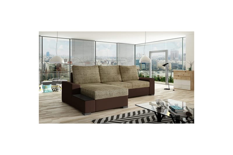 Sofa med chaiselong Eltap Negro 245x165x90 cm - Berlin 03, Blød 66, Beige, Mørkebrun, Venstre - Møbler - Sofaer - Sovesofaer