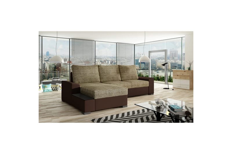 Sofa med chaiselong Eltap Negro 245x165x90 cm, Berlin 03, Blød 66, Beige, Mørkebrun, Venstre