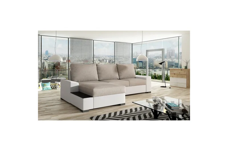 Sofa med chaiselong Eltap Negro 245x165x90 cm - Dora 21, Soft 17, Beige, Hvid, Venstre - Møbler - Sofaer - Sovesofaer