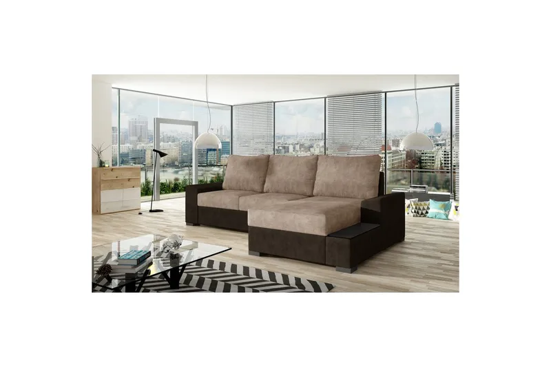 Sofa med chaiselong Eltap Negro 245x165x90 cm, Dora 28, Dora 21, Mørkebrun, Beige, Højre