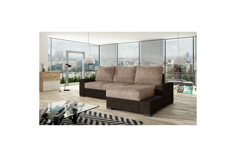 Sofa med chaiselong Eltap Negro 245x165x90 cm - Dora 28, Dora 21, Mørkebrun, Beige, Højre - Møbler - Sofaer - Sovesofaer