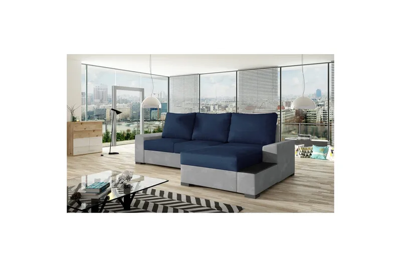 Sofa med chaiselong Eltap Negro 245x165x90 cm - Kronos 09, Paros 05, Mørkeblå, Lysegrå, Højre - Møbler - Sofaer - Sovesofaer