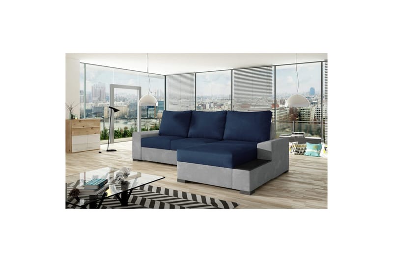 Sofa med chaiselong Eltap Negro 245x165x90 cm, Kronos 09, Paros 05, Mørkeblå, Lysegrå, Højre