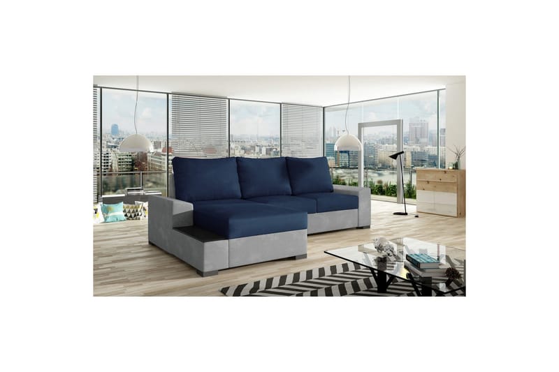Sofa med chaiselong Eltap Negro 245x165x90 cm - Kronos 09, Paros 05, Mørkeblå, Lysegrå, Venstre - Møbler - Sofaer - Sovesofaer
