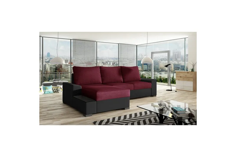 Sofa med chaiselong Eltap Negro 245x165x90 cm - Malmo 63, Soft 11, Rød, Sort, Venstre - Møbler - Sofaer - Sovesofaer