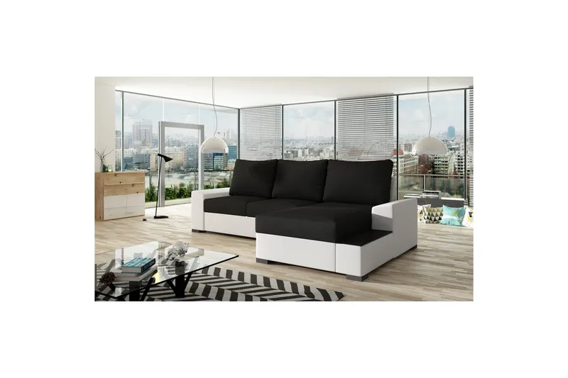 Sofa med chaiselong Eltap Negro 245x165x90 cm, Sawana 14, Soft 17, Sort, Hvid, Højre