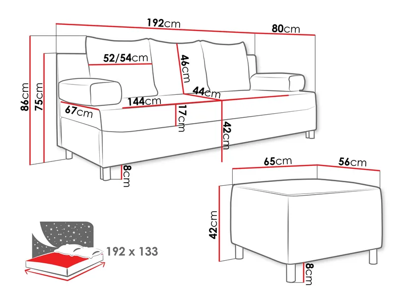 sofa + puf Dover Poso 03 - Møbler - Sofaer - Sovesofaer