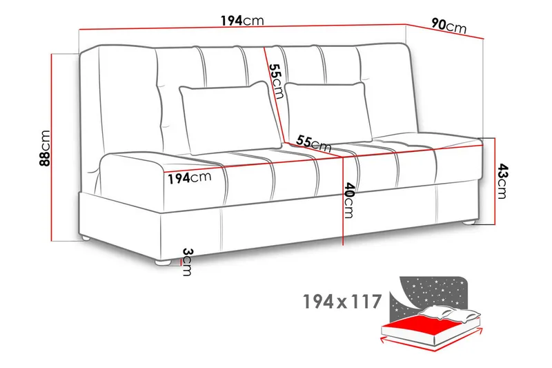 Sonia Sovesofa 194x90x88 cm - Møbler - Sofaer - Sovesofaer