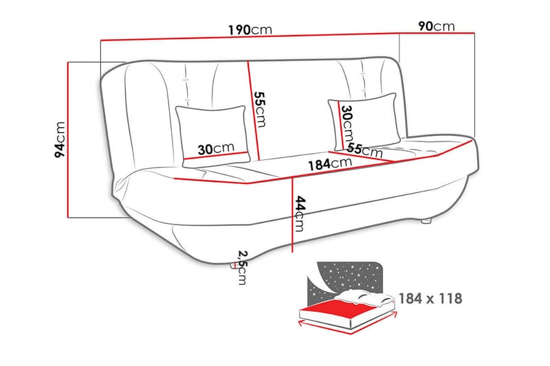 Sovesofa 2-Pers. 190x90 cm - Møbler - Sofaer - Sovesofaer