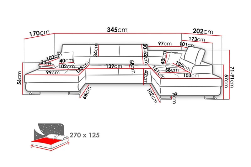 Sovesofa 4-Pers. U-formet 345x202 cm - Sovesofaer - Sovesofa chaiselong