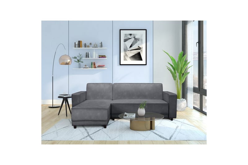 Sovesofa Allie Antracit, Velour, 82x229x154 cm - Antracit, Velour, 82x229x154 cm - Møbler - Sofaer - Sovesofaer