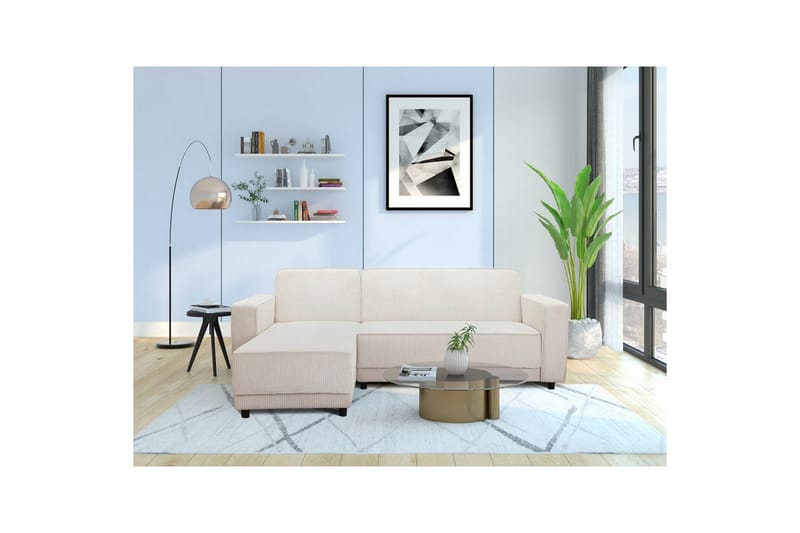 Sovesofa Allie Creme, Cordoroy, 82x229x154 cm - Creme, Cordoroy, 82x229x154 cm - Møbler - Sofaer - Sovesofaer