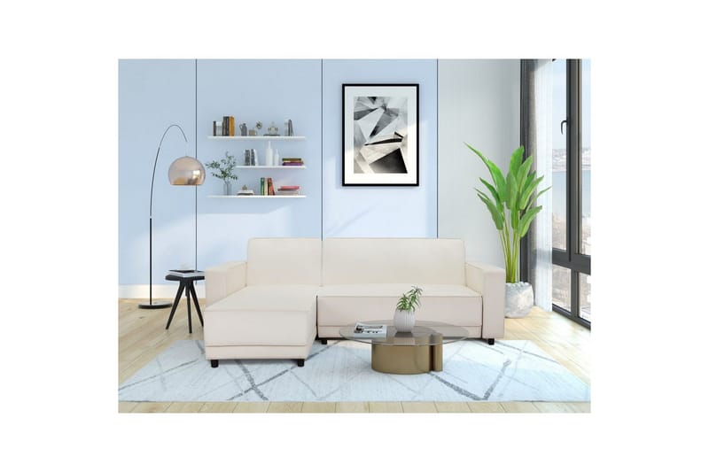 Sovesofa Allie Creme, Velour, 82x229x154 cm - Creme, Velour, 82x229x154 cm - Møbler - Sofaer - Sovesofaer