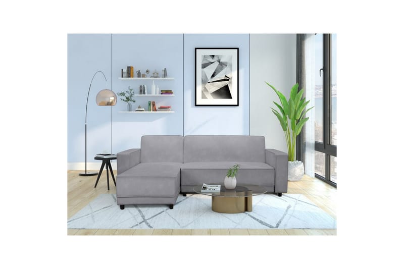 Sovesofa Allie Lys Grå, Velour, 82x229x154 cm - Lys Grå, Velour, 82x229x154 cm - Møbler - Sofaer - Sovesofaer