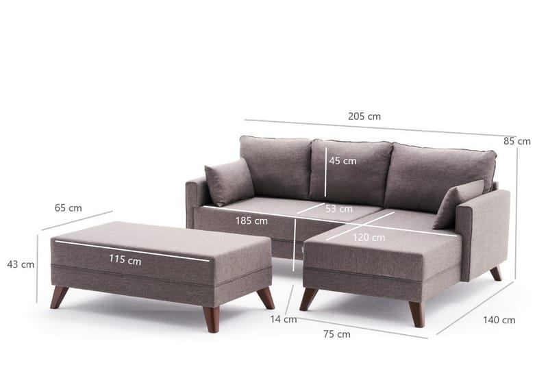 Antigua Mini Sovesofa med Chaiselong Højre - Brun - Sovesofaer - Sovesofa chaiselong