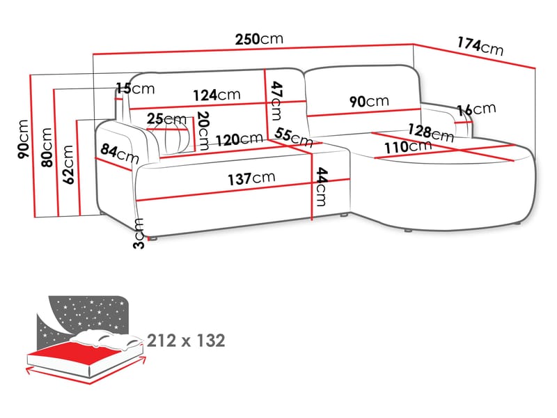 Branrel 3-personers sofa med chaiselong - blå - Møbler - Sofaer - Sovesofaer - Sovesofa chaiselong