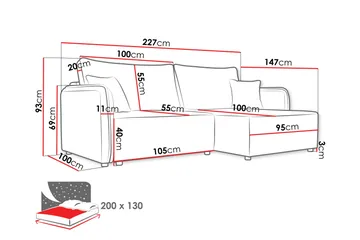 Chandru Sovesofa med Chaiselong 3-personers - Sort - Møbler - Sofaer - Sovesofaer - Sovesofa chaiselong