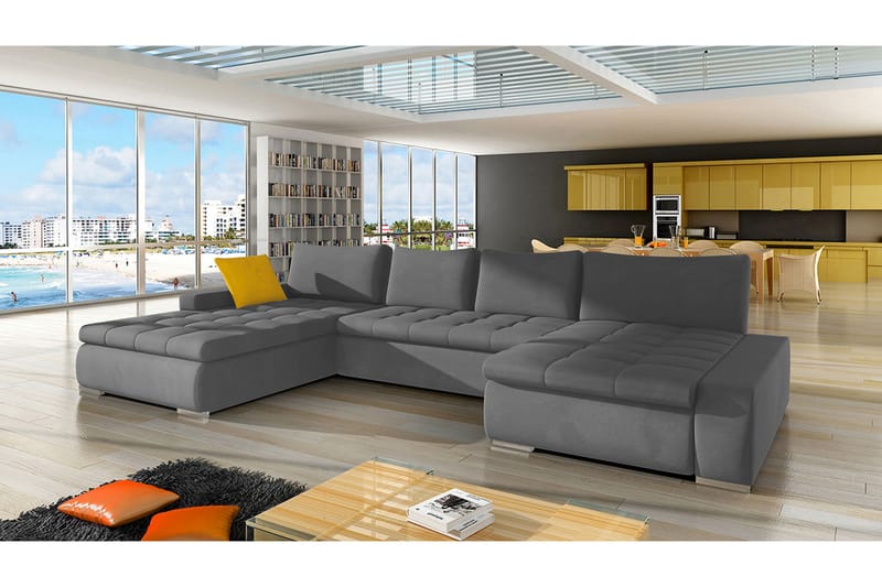 Cillo Sovesofa Dobbelt Chaiselong 4-Pers. 340x140 cm U-forme - Grå - Møbler - Sofaer - Sovesofaer - Sovesofa chaiselong
