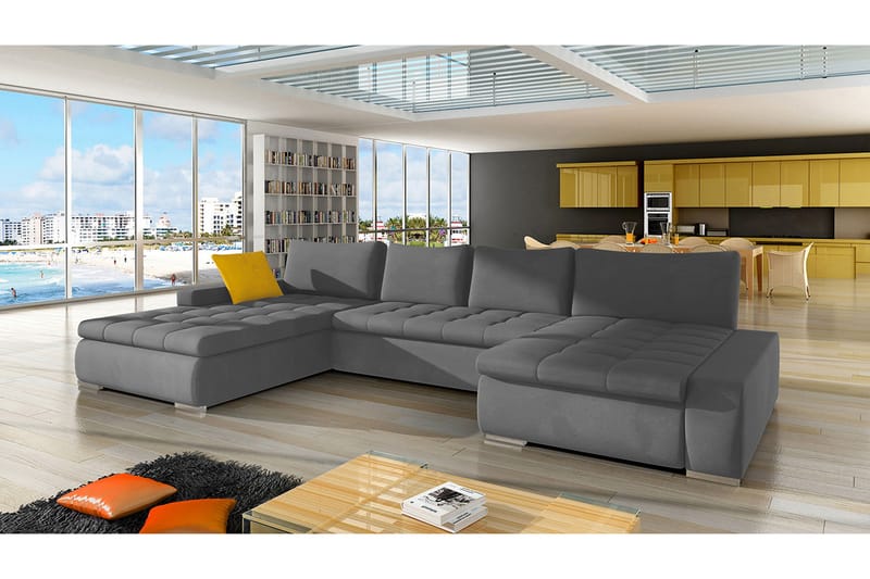 Cillo Sovesofa Dobbelt Chaiselong 4-Pers. 340x140 cm U-forme - Grå - Sovesofaer - U sovesofa - Sovesofa chaiselong