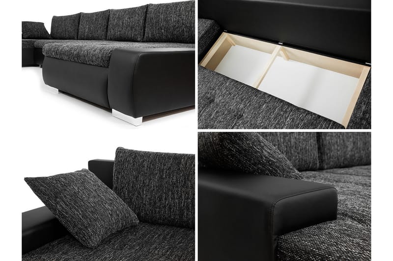 Cillo Sovesofa Dobbelt Chaiselong 4-Pers. 340x140 cm U-forme - Grå - Møbler - Sofaer - Sovesofaer - Sovesofa chaiselong
