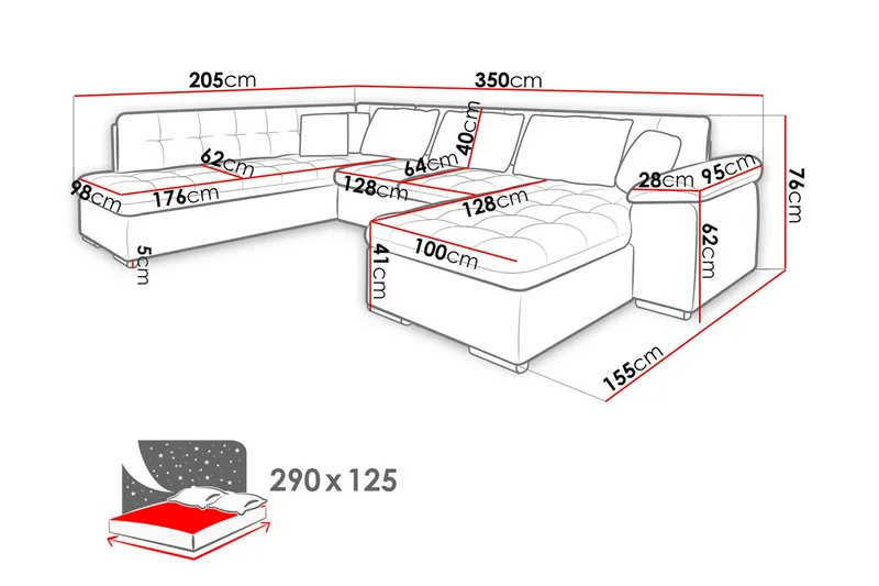Dynir Sovesofa m. Chaiselonger 4-Pers. - Hvid - Møbler - Sofaer - Sovesofaer - Sovesofa chaiselong