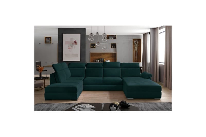 Hjørnesofa Eltap Evanell 336x211x102 cm, Mat Velvet 75, Grøn, Højre