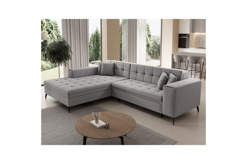 Hjørnesofa Eltap Solange 292x196x84 cm - Omega 02, Grå, Venstre - Møbler - Sofaer - Sovesofaer - Sovesofa chaiselong