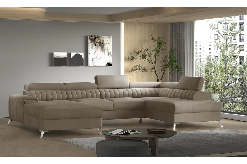 Kamran Sovesofa m. Chaiselonger med Opbevaring, Beige