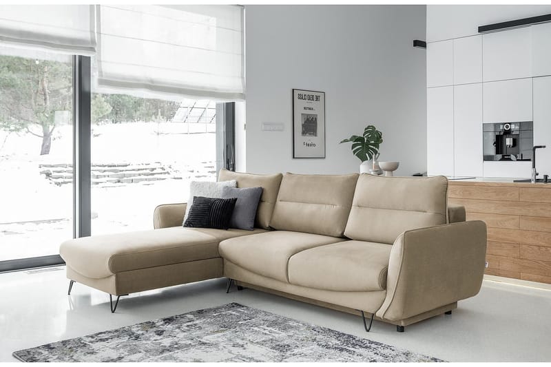 Lence Sovesofa m. Chaiselong Opbevaring - Beige - Møbler - Sofaer - Sovesofaer - Sovesofa chaiselong