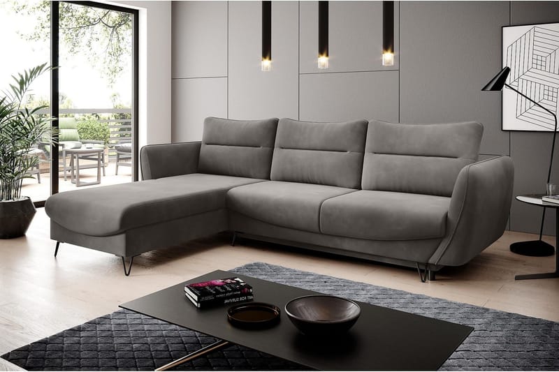 Lence Sovesofa m. Chaiselong Opbevaring - Grå - Møbler - Sofaer - Sovesofaer - Sovesofa chaiselong