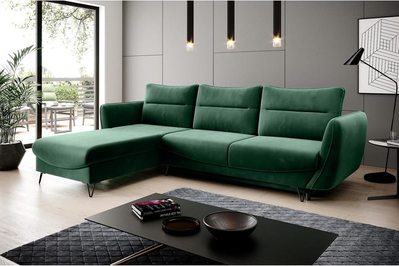 Lence Sovesofa m. Chaiselong Opbevaring - Grøn - Møbler - Sofaer - Sovesofaer - Sovesofa chaiselong