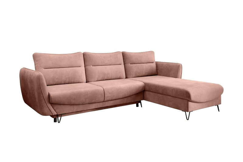 Lence Sovesofa m. Chaiselong Opbevaring, Lys lyserød