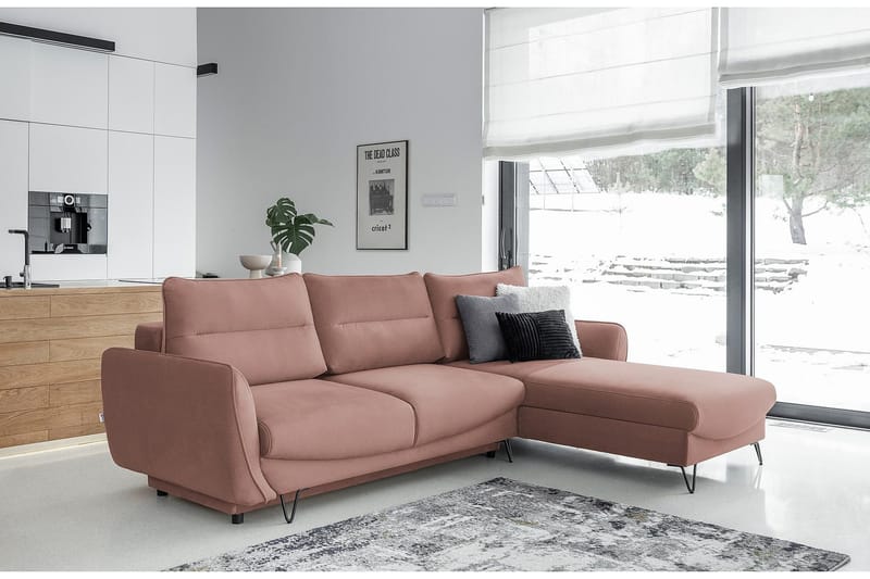 Lence Sovesofa m. Chaiselong Opbevaring - Lys lyserød - Møbler - Sofaer - Sovesofaer - Sovesofa chaiselong