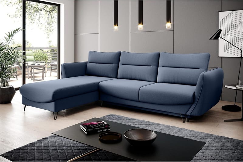 Lence Sovesofa m. Chaiselong Opbevaring - Lyseblå - Møbler - Sofaer - Sovesofaer - Sovesofa chaiselong