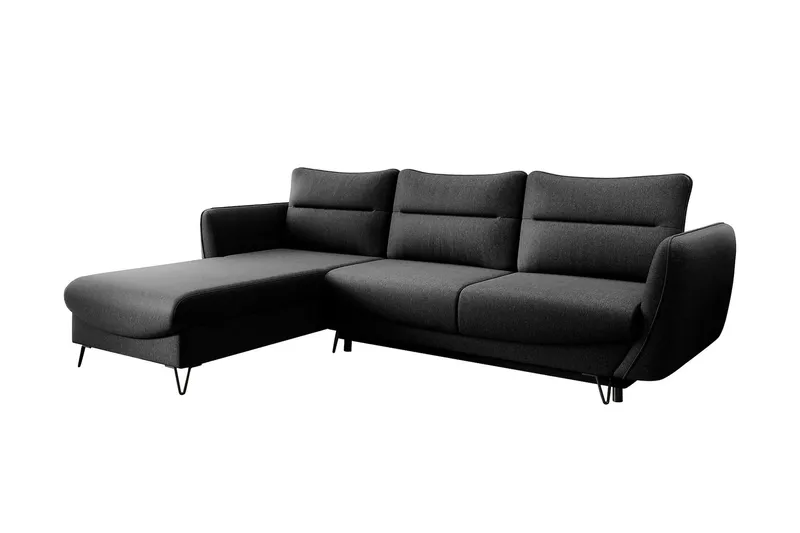Lence Sovesofa m. Chaiselong Opbevaring, Sort