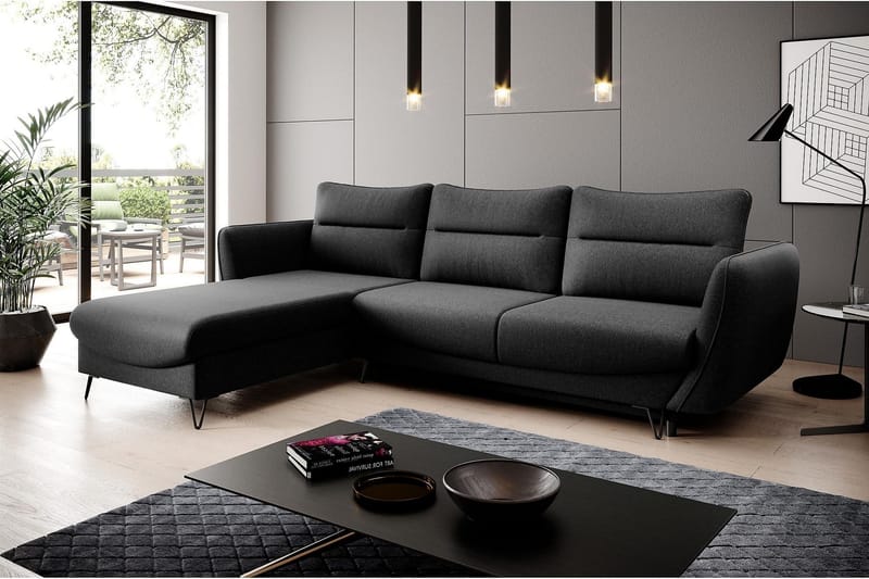 Lence Sovesofa m. Chaiselong Opbevaring - Sort - Møbler - Sofaer - Sovesofaer - Sovesofa chaiselong